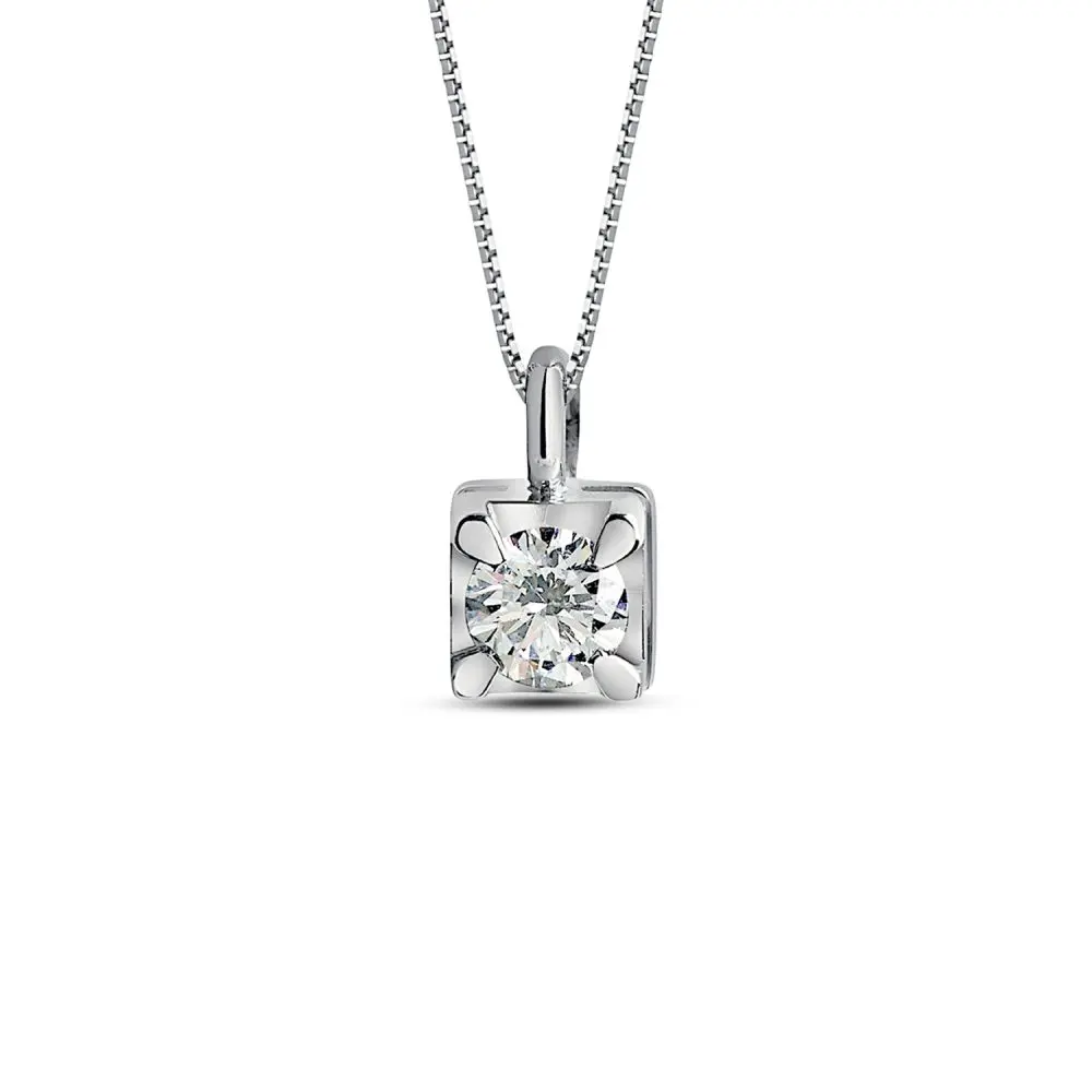 Italian Solitaire Diamond Pendant in 18K Gold