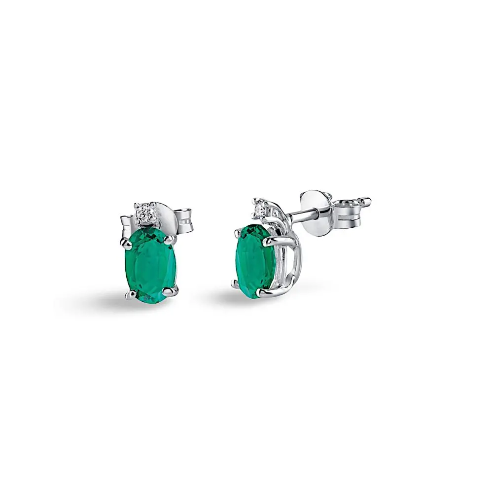 Italian Emerald & Diamond Earrings in 18K