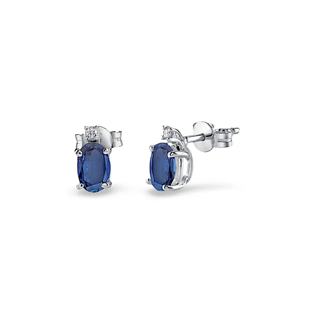Sapphire & Diamond Stud Earrings in 18K Gold