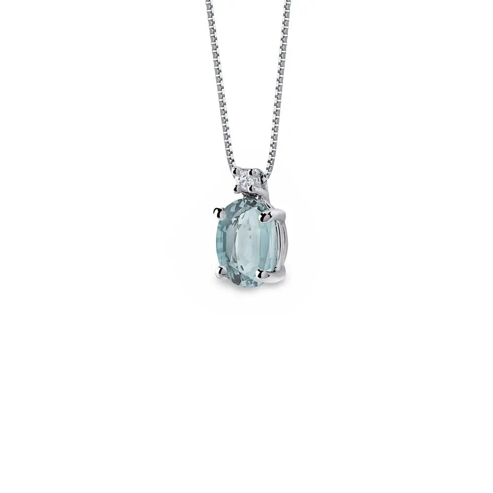 Italian Aquamarine & Diamond Pendant in 18K
