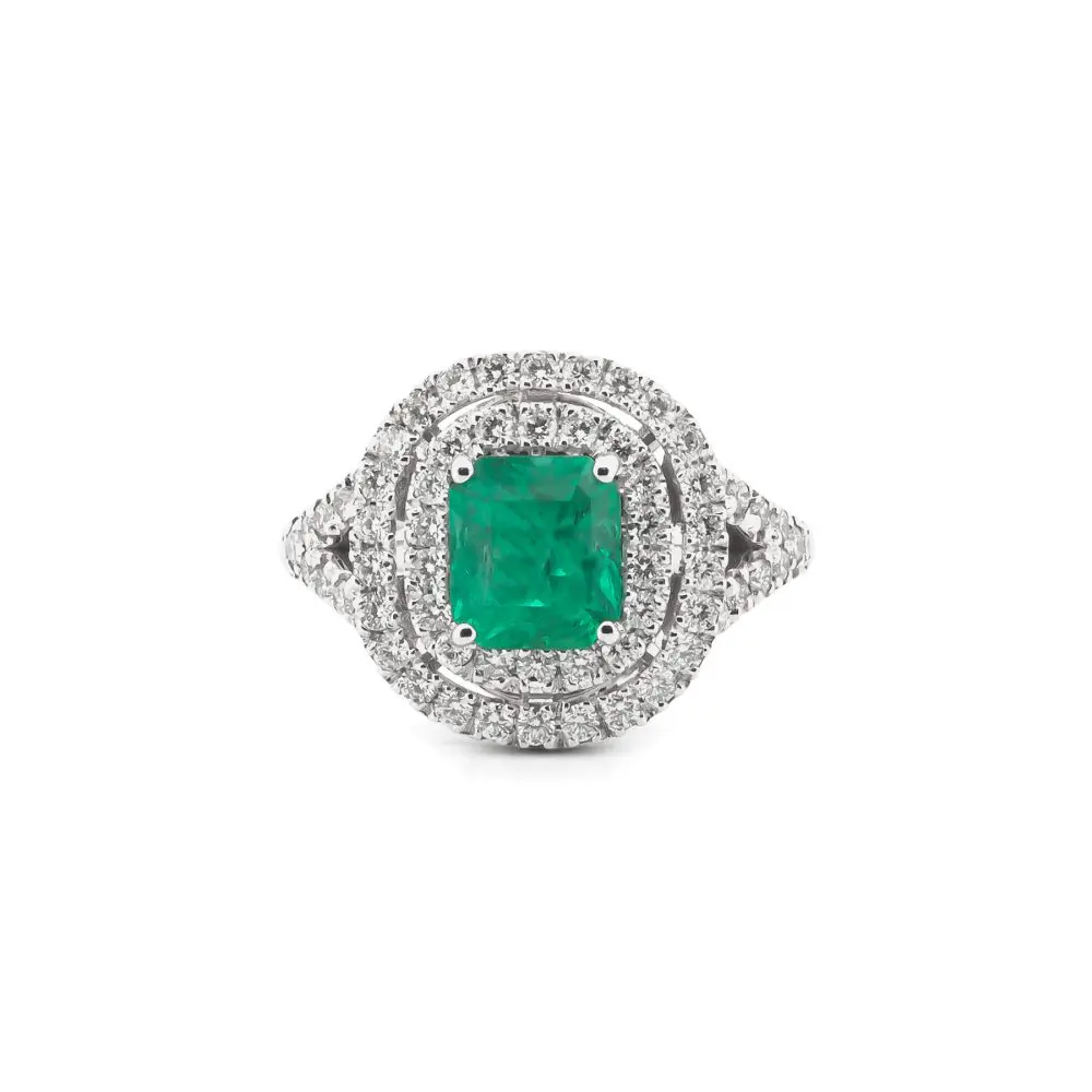 Colombian Emerald & Diamond Ring in 18K Gold