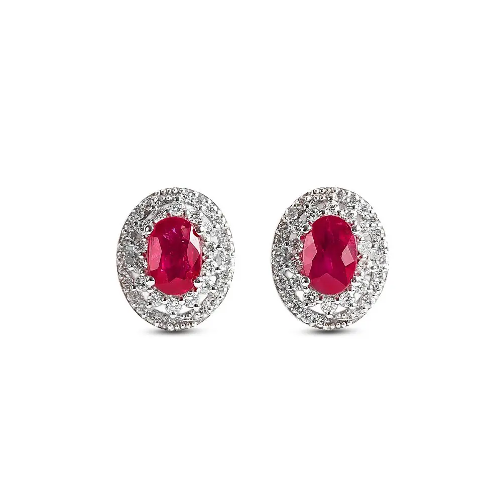 Italian Ruby & Diamond Earrings in 18K Gold