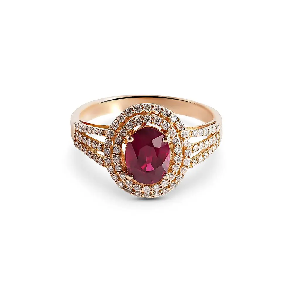 Italian Burmese Ruby & Diamond Ring in 18K Gold