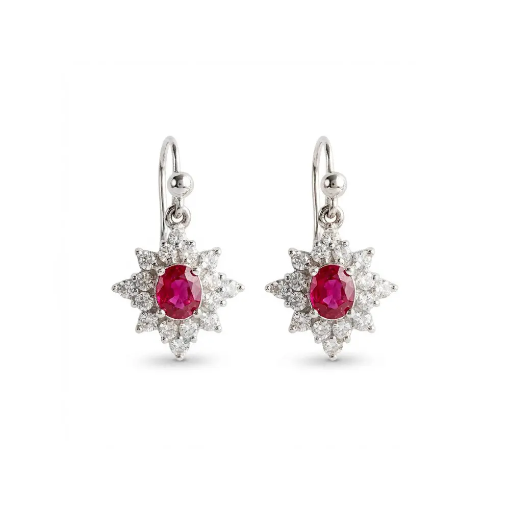 Ruby & Diamond Drop Earrings in Platinum