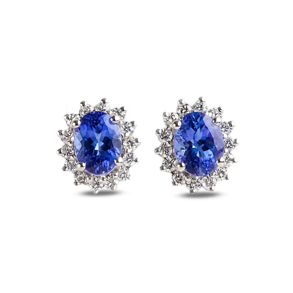 Tanzanite & Diamond Stud Earrings in 18K Gold