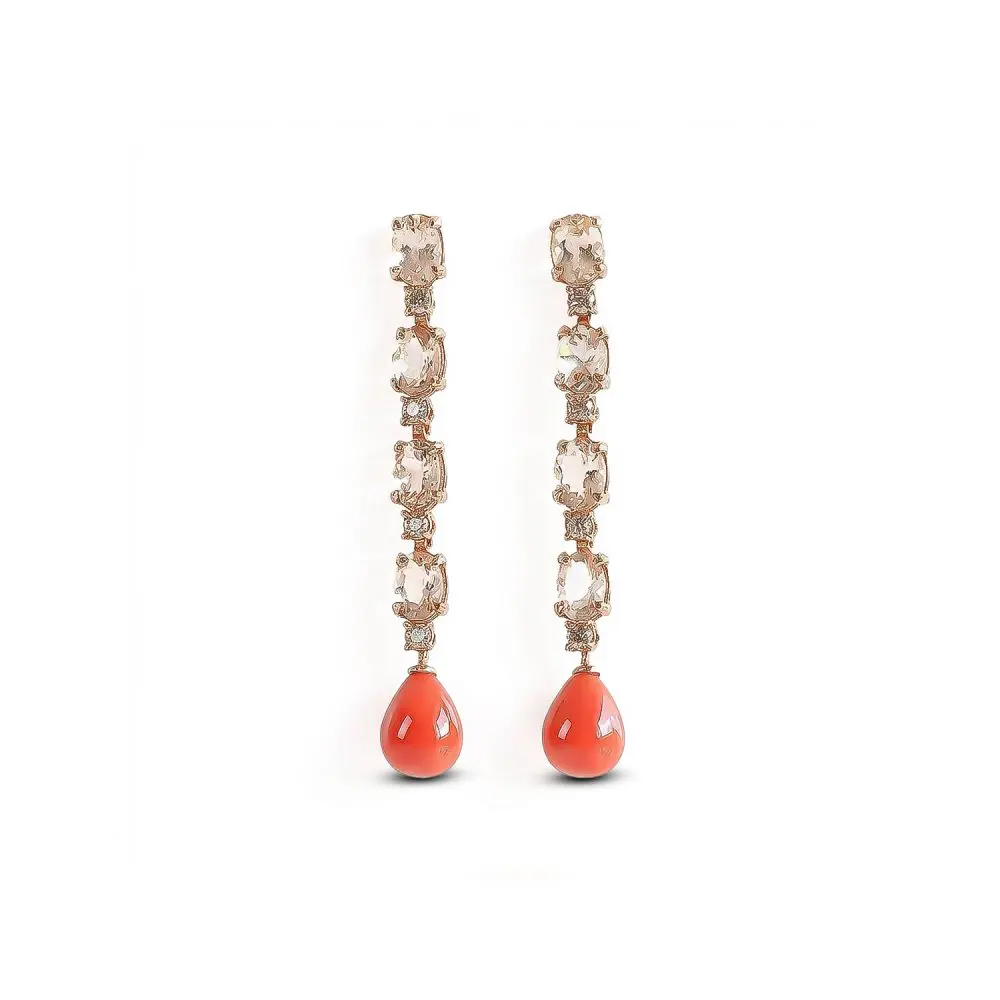Morganite, Diamond & Coral Earrings in 18K