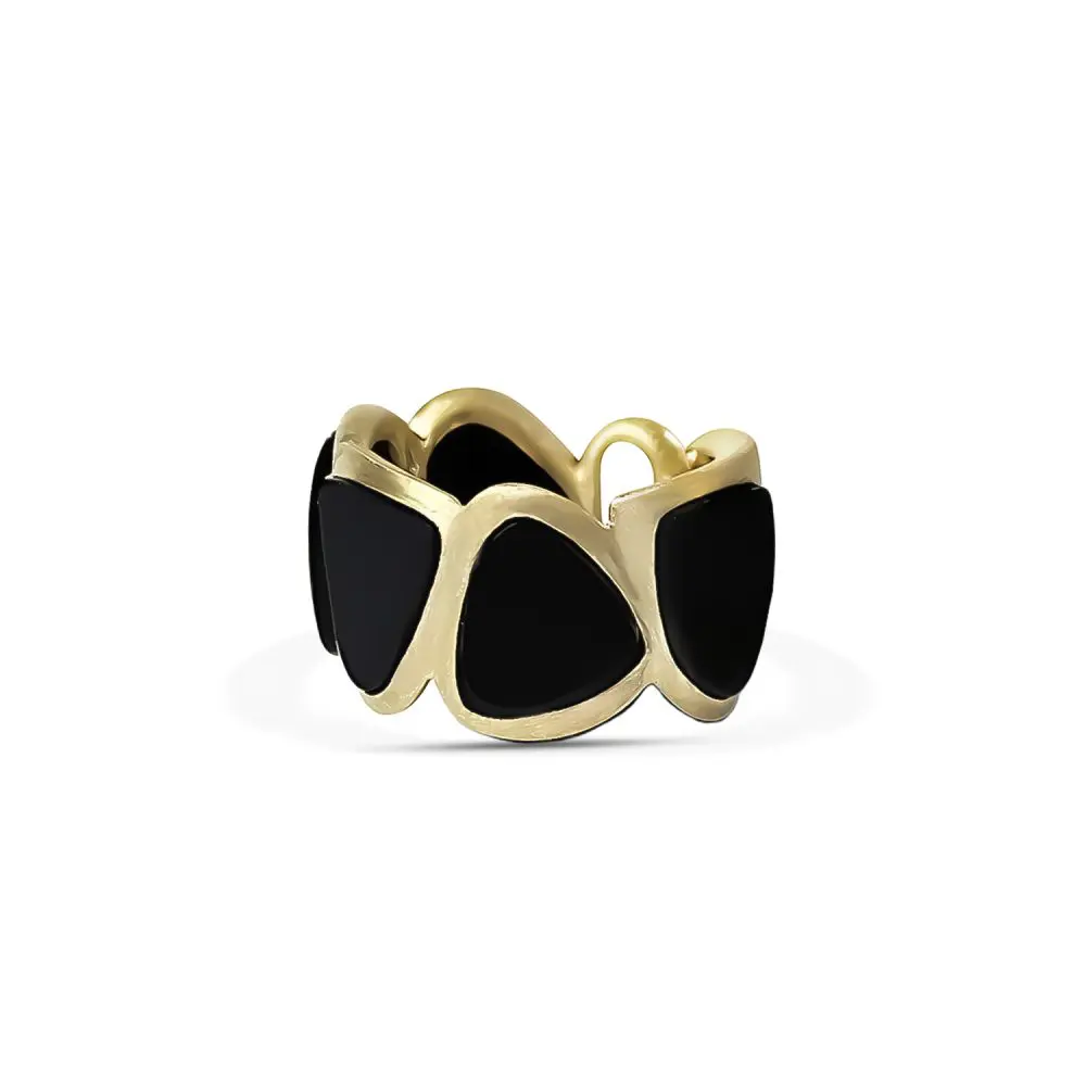 Italian Black Agate & 18K Gold Ring