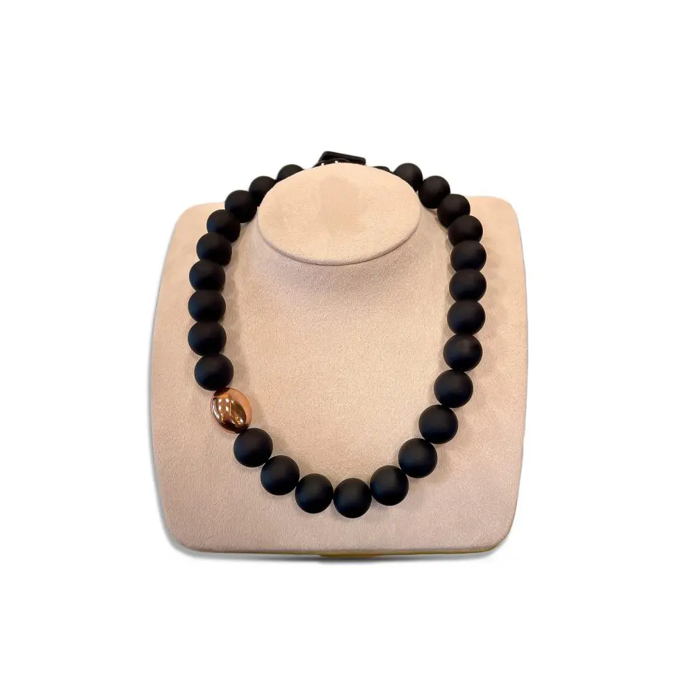 Italian Black Agate  Necklace with 18K Gold