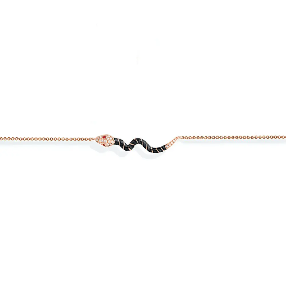 Diamonds & Enamel Serpent Bracelet in 18K 