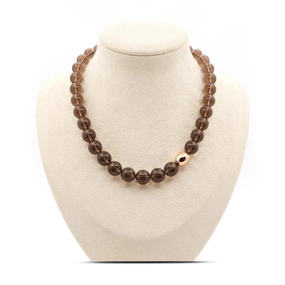 Italian Smokey Quartz Necklace with18K Gold