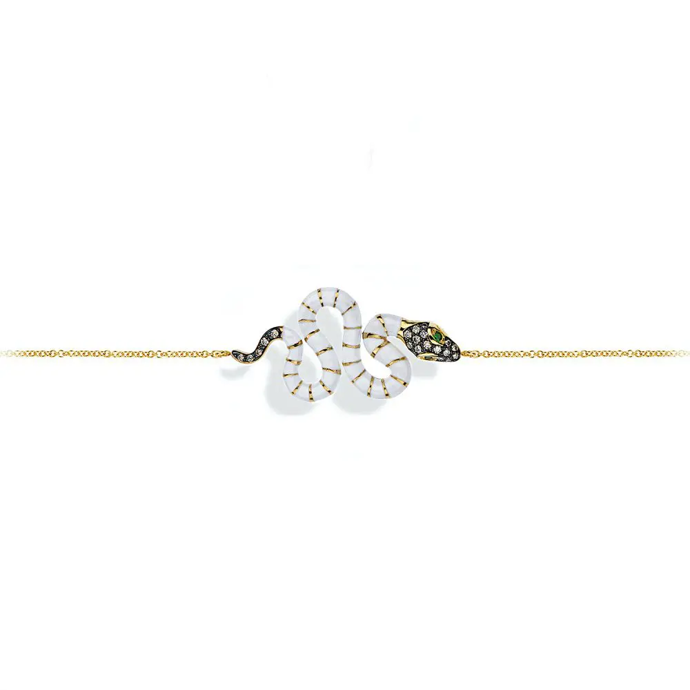 Diamond, Tsavorite & Enamel Snake Bracelet in 18K