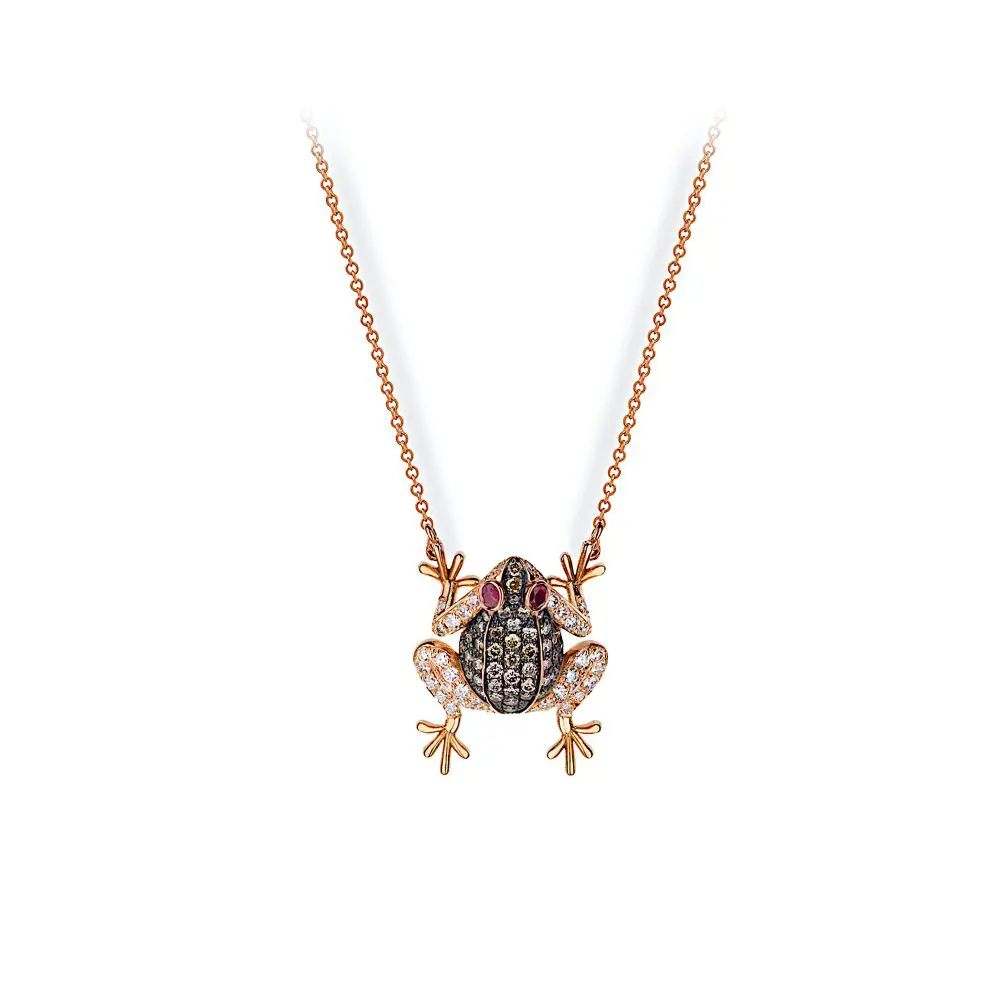 Diamond & Ruby Frog Pendant in 18K Rose Gold