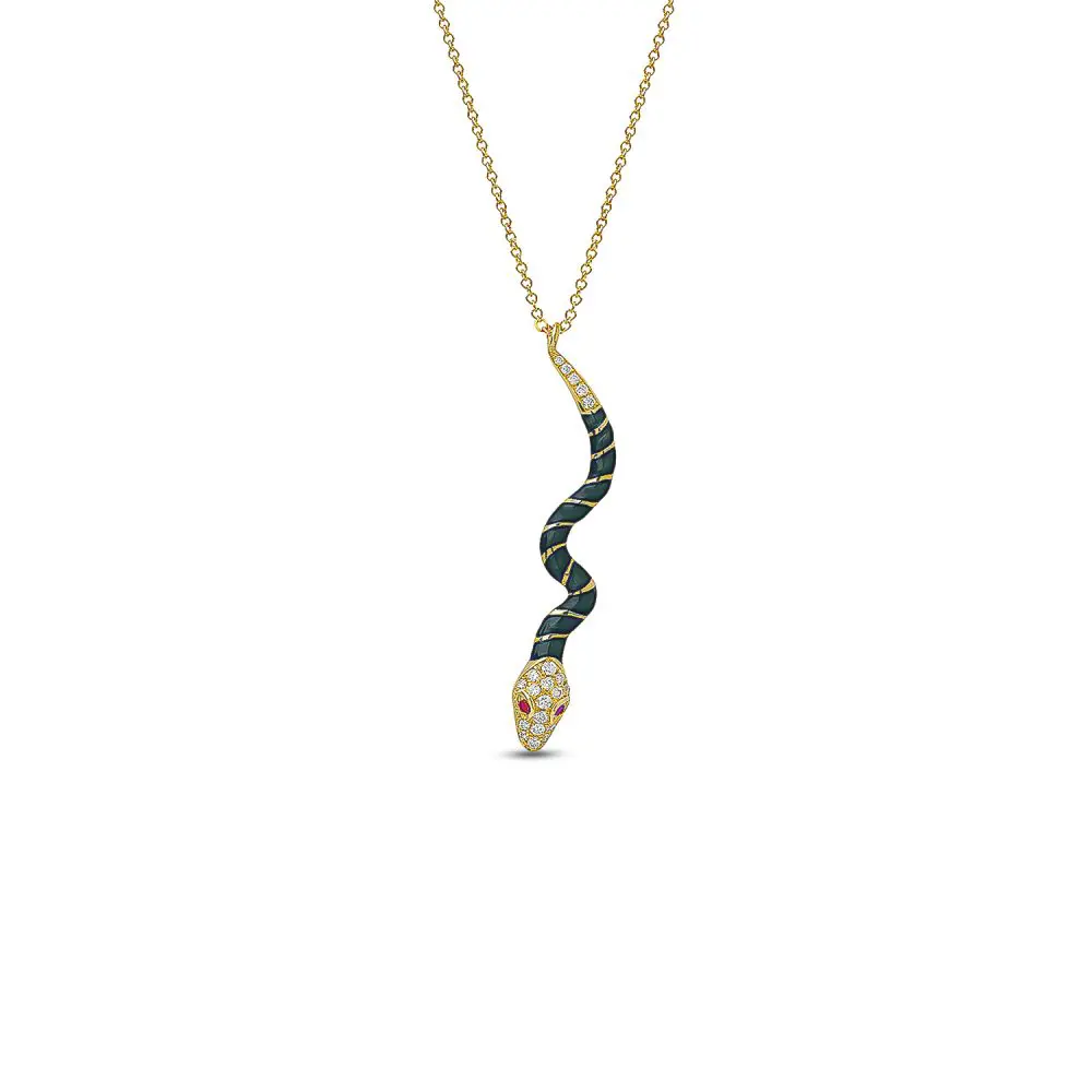 Diamond & Enamel Serpent Pendant in 18K
