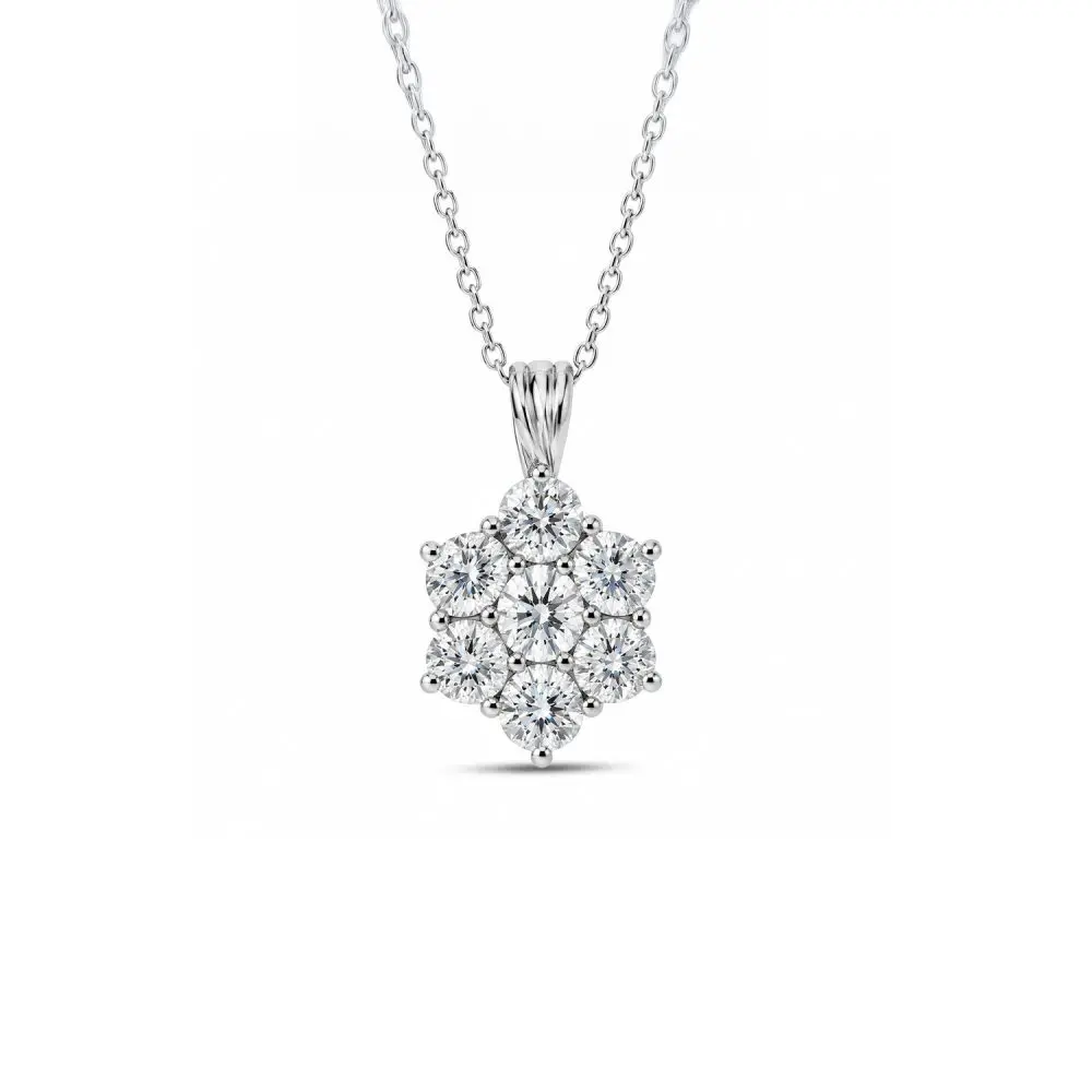 Diamond Floral Cluster Pendant in Platinum