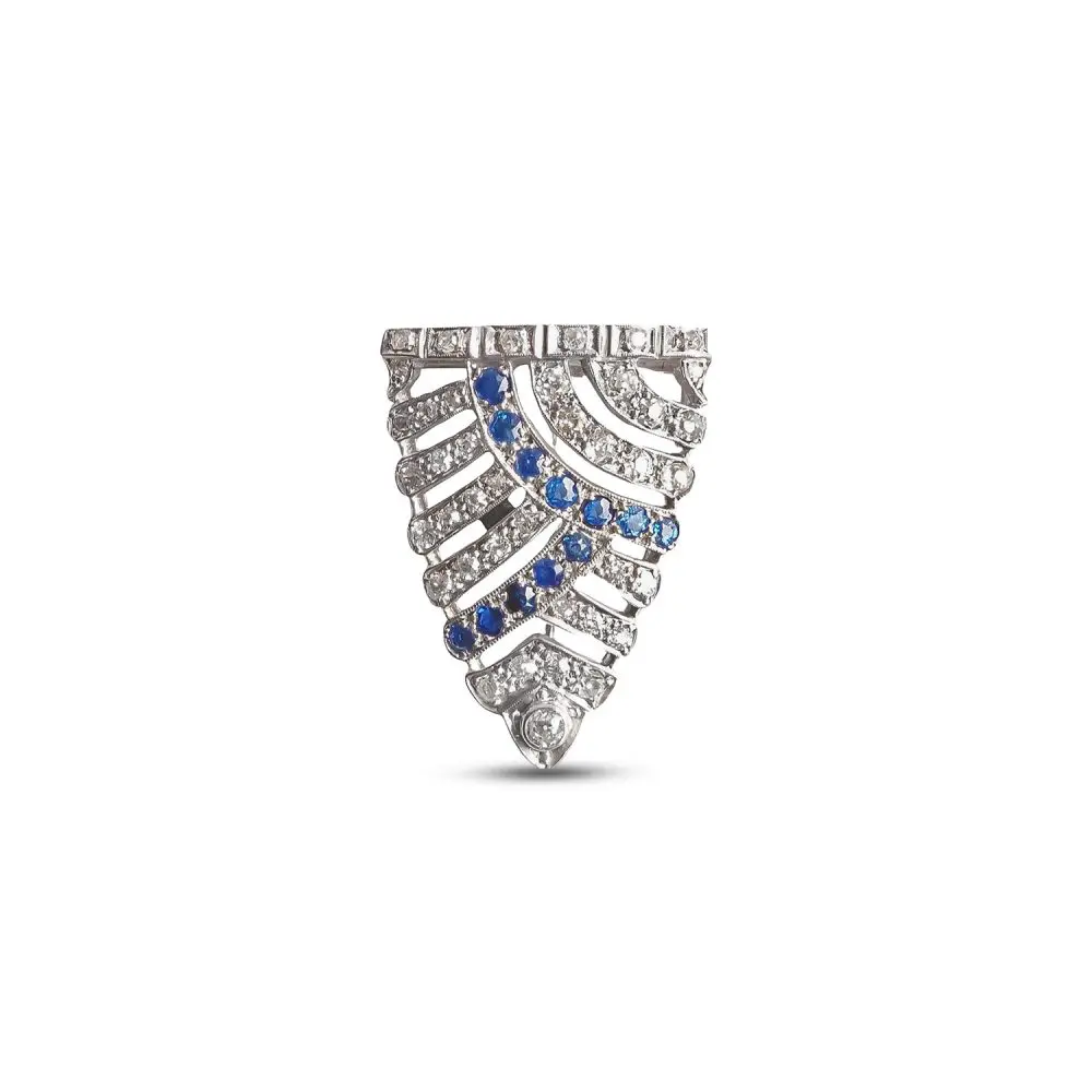 Sapphire & Diamond Art Deco Brooch in 14K