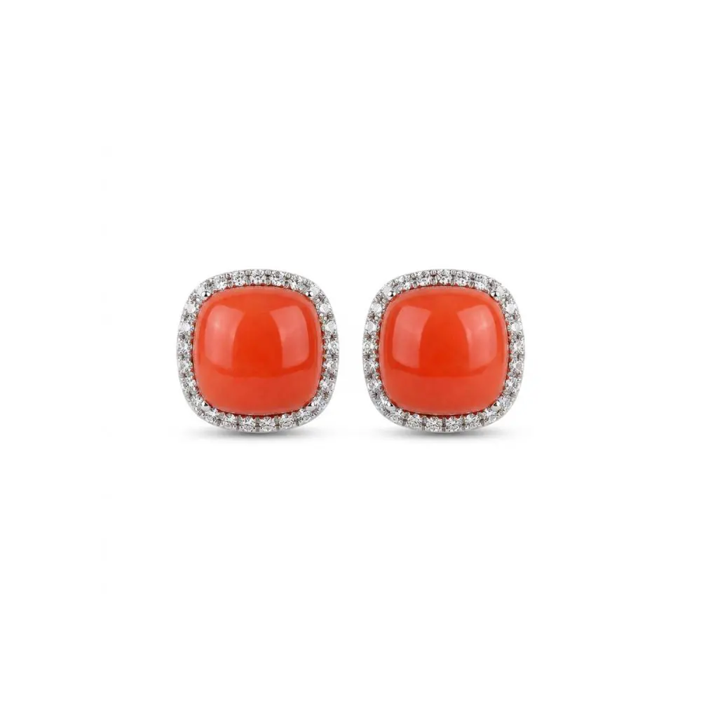 Italian Coral & Diamond Earrings in 18K Gold