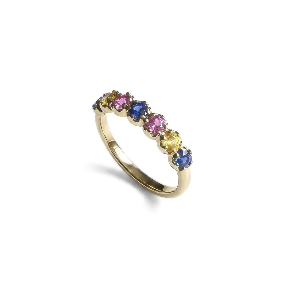Multi-Color Sapphire Band in 9K Yellow Gold