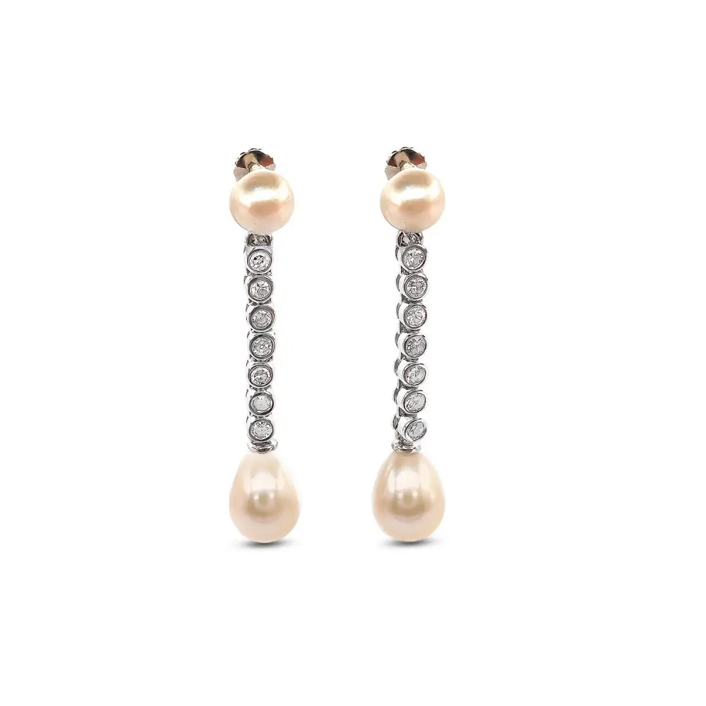 Saltwater Natural Pearl & Diamond Drop Earrings