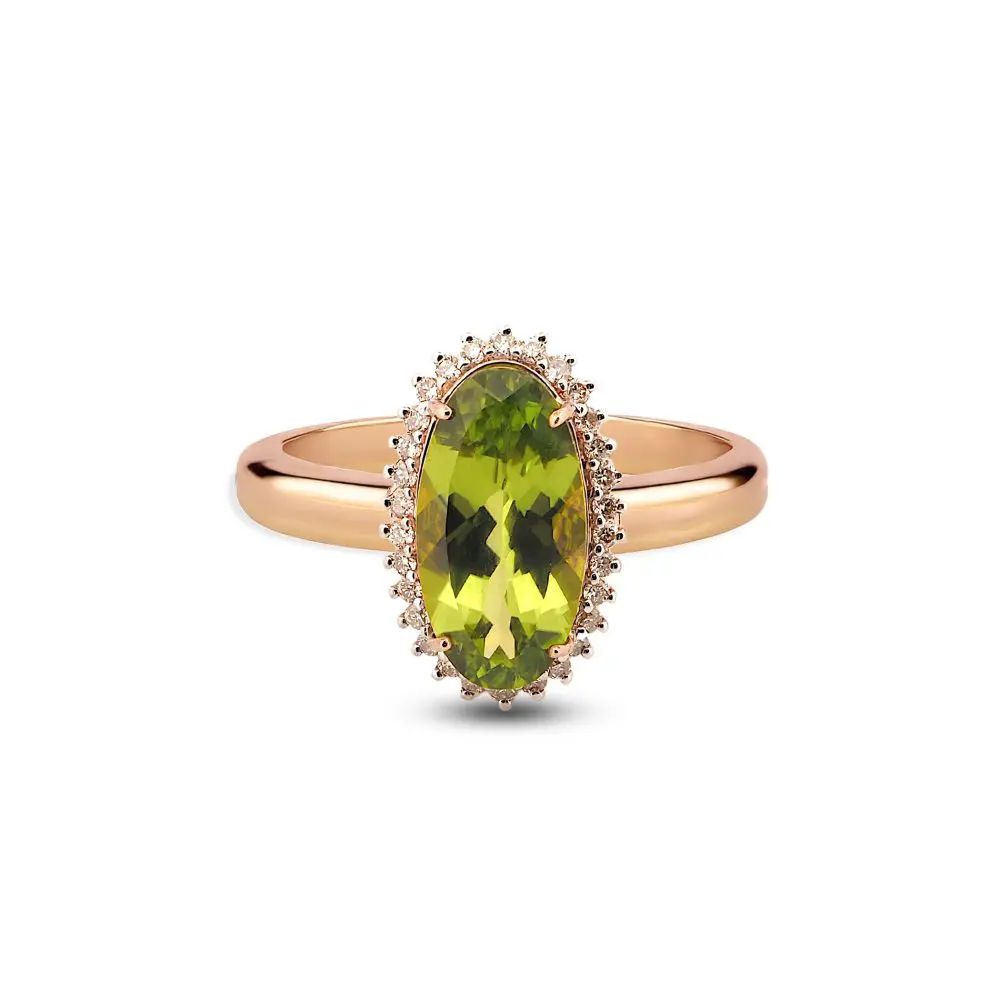 Peridot & Diamond Ring in 9K Rose Gold