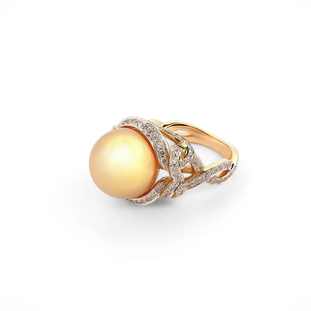 Golden South Sea Pearl & Diamond Ring in 18K