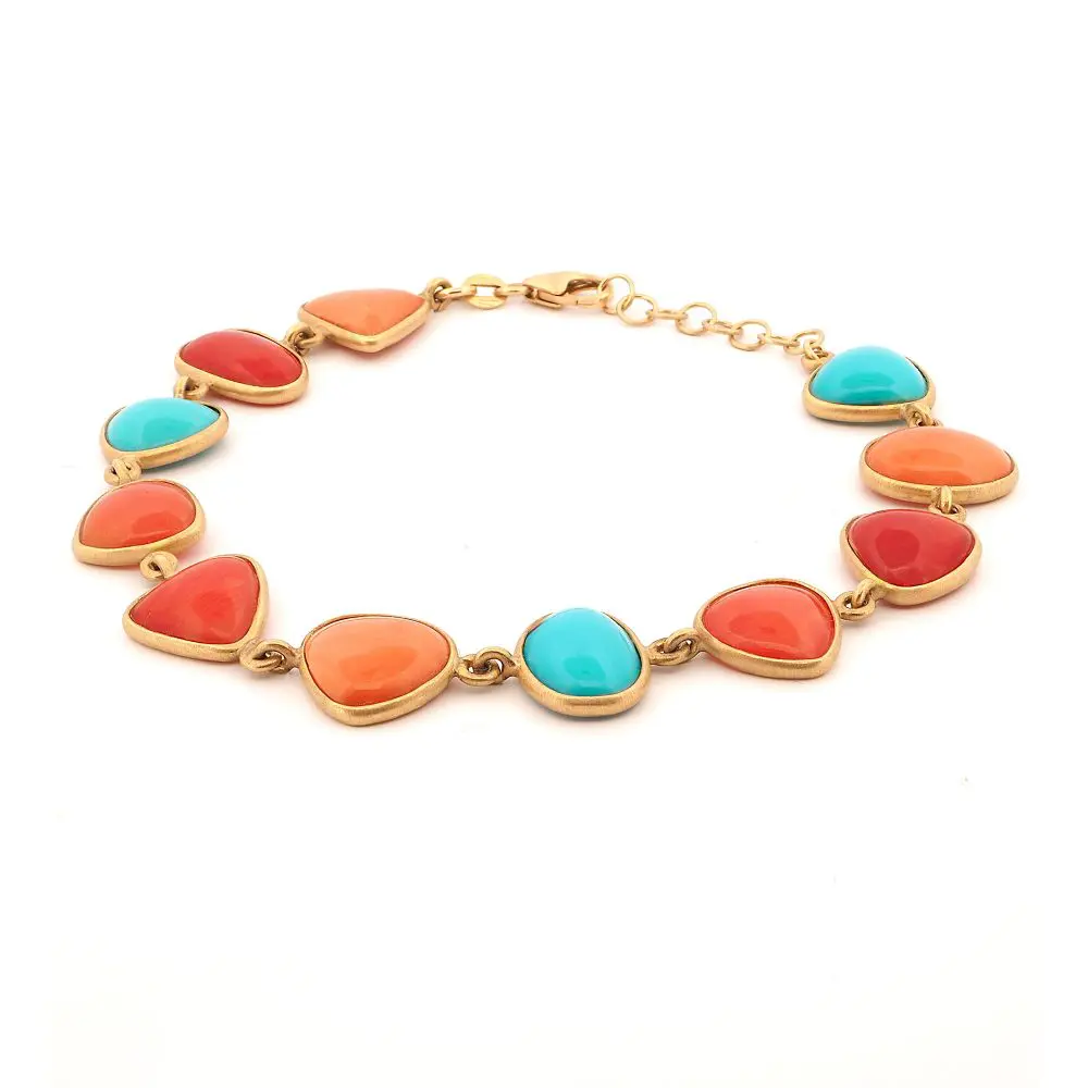 Italian Turquoise & Coral Bracelet in 18K Gold