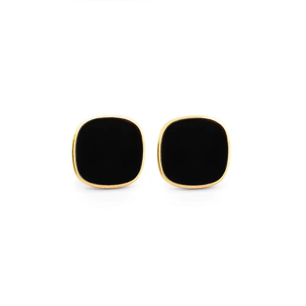 Italian Black Agate Stud Earrings in 18K Gold
