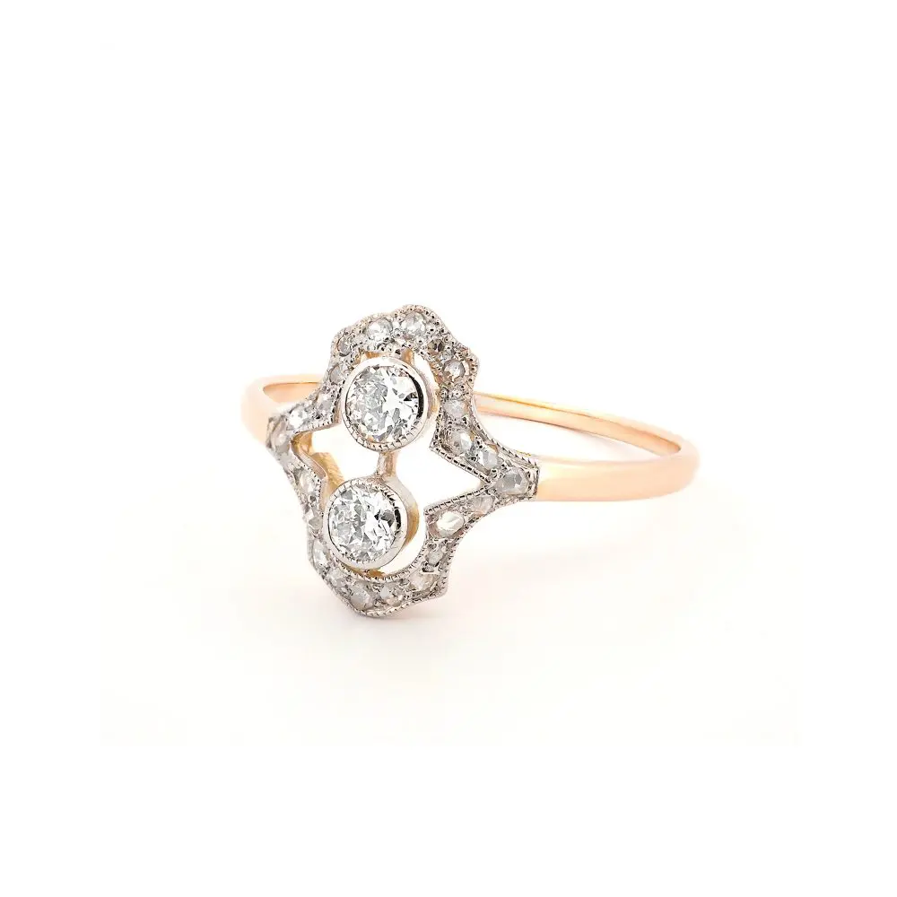 Diamond Art Deco Ring in Platinum & 14K Gold