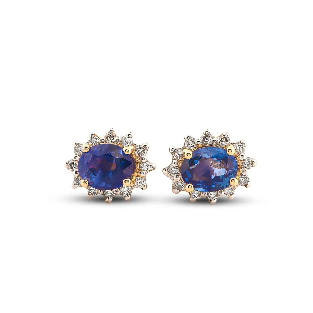 Sapphire & Diamond Stud Earrings in 9K Gold
