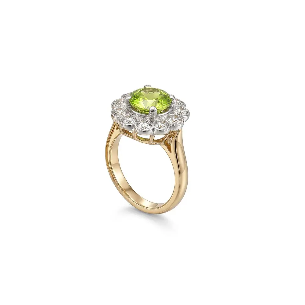 Peridot & Diamond Cluster Ring in 18K Gold