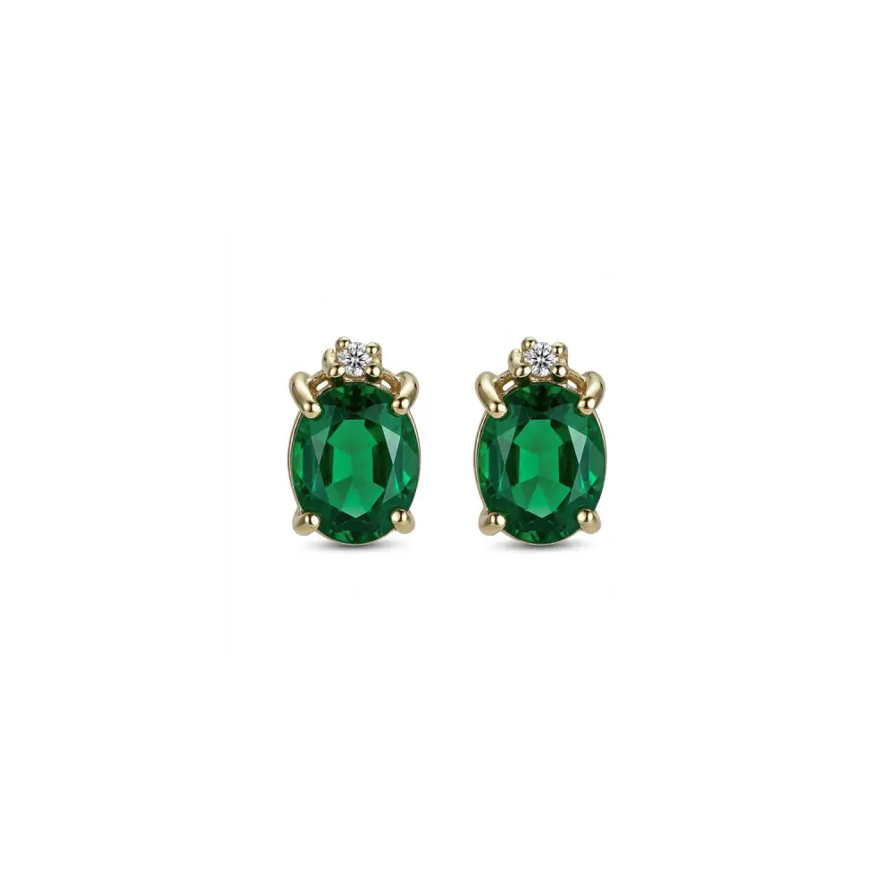 Emerald & Diamond Stud Earrings in 9K Gold