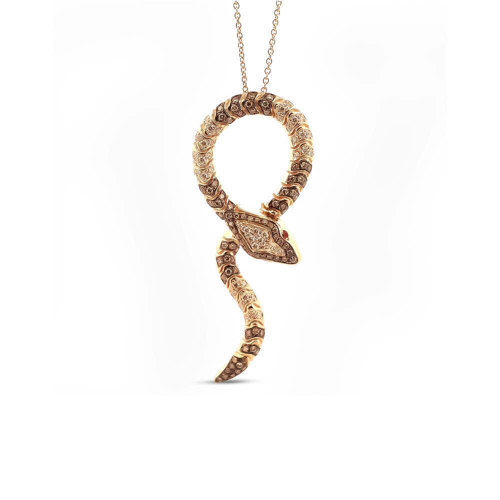 Diamond & Ruby Snake Motif Pendant in 18K Gold