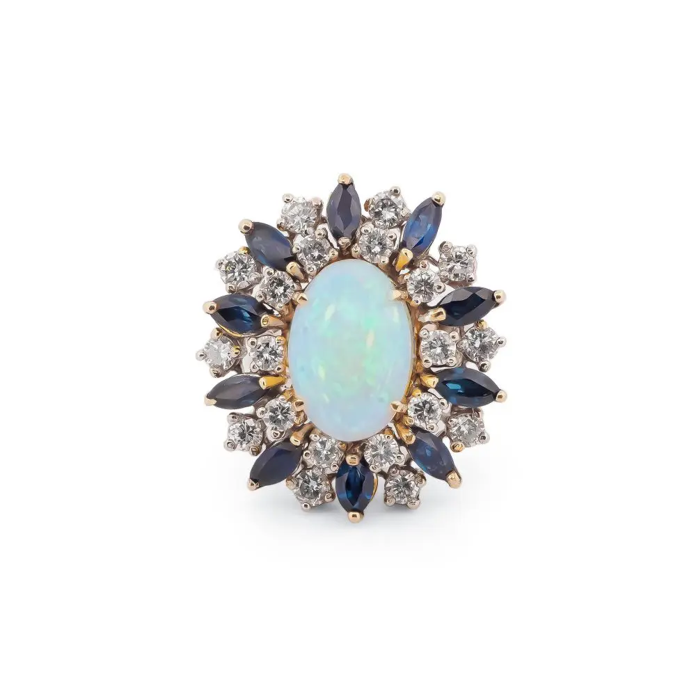 Opal, Sapphire & Diamond Ring in 18K Gold