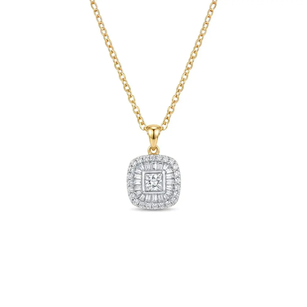 Diamond Cushion Cluster Pendant in 18K Gold
