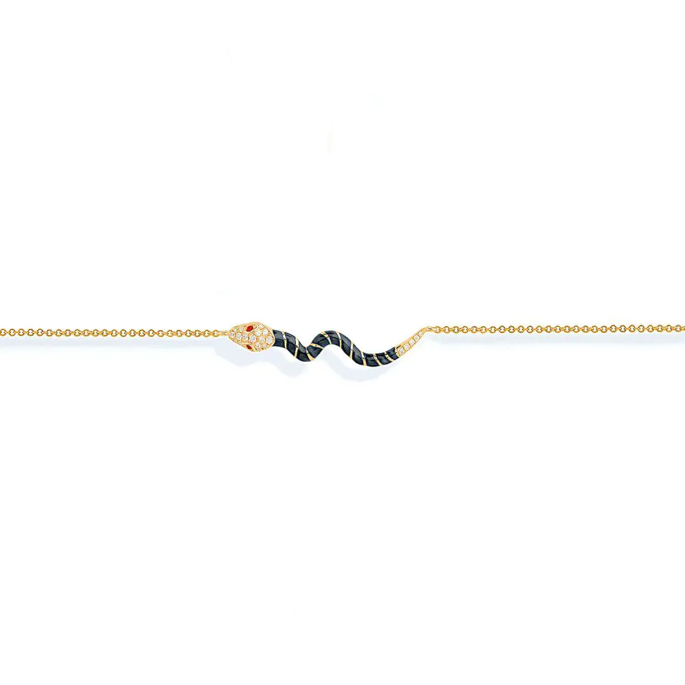Diamond & Ruby Snake Bracelet in Enamel & 18K