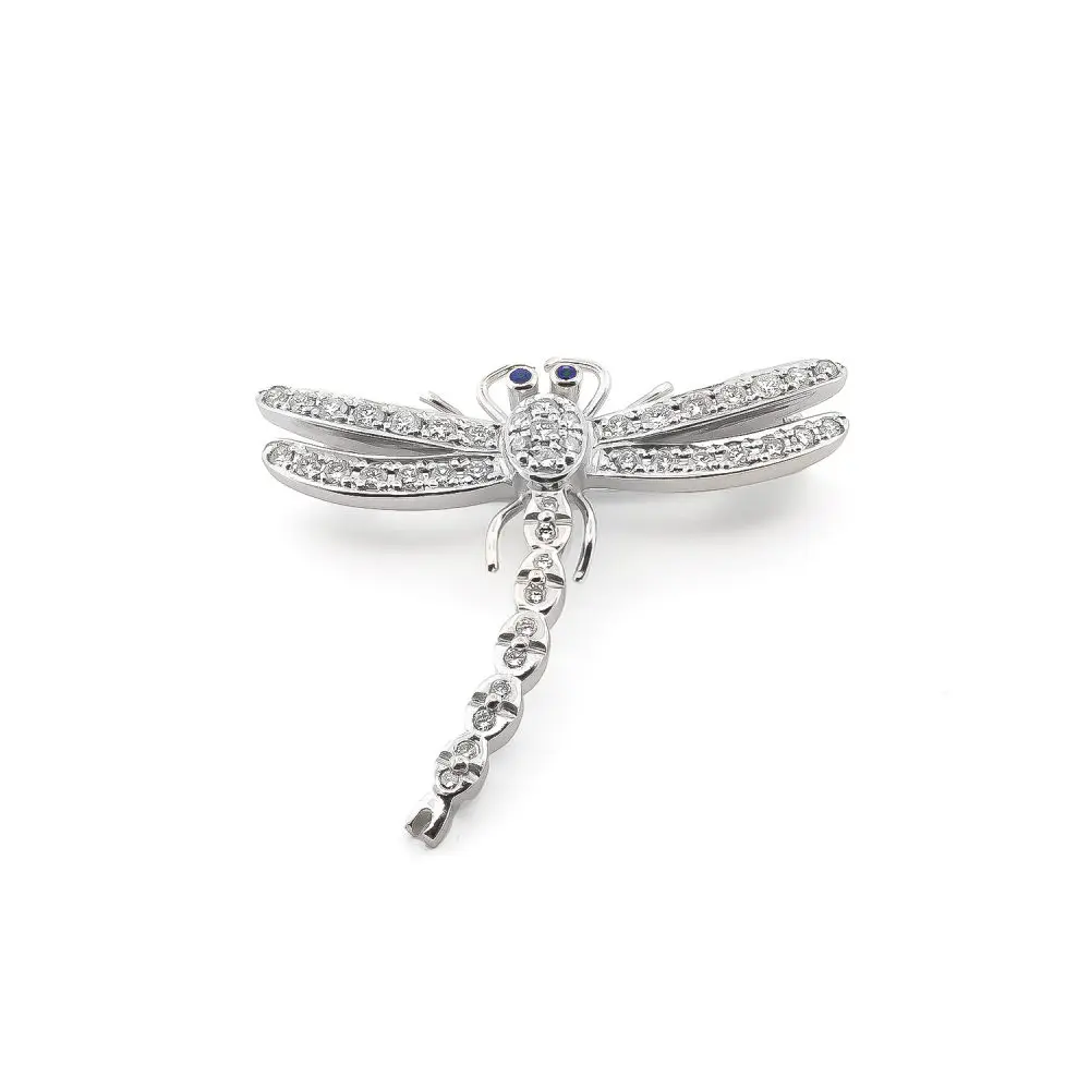 Diamond & Sapphire Dragonfly Brooch Platinum