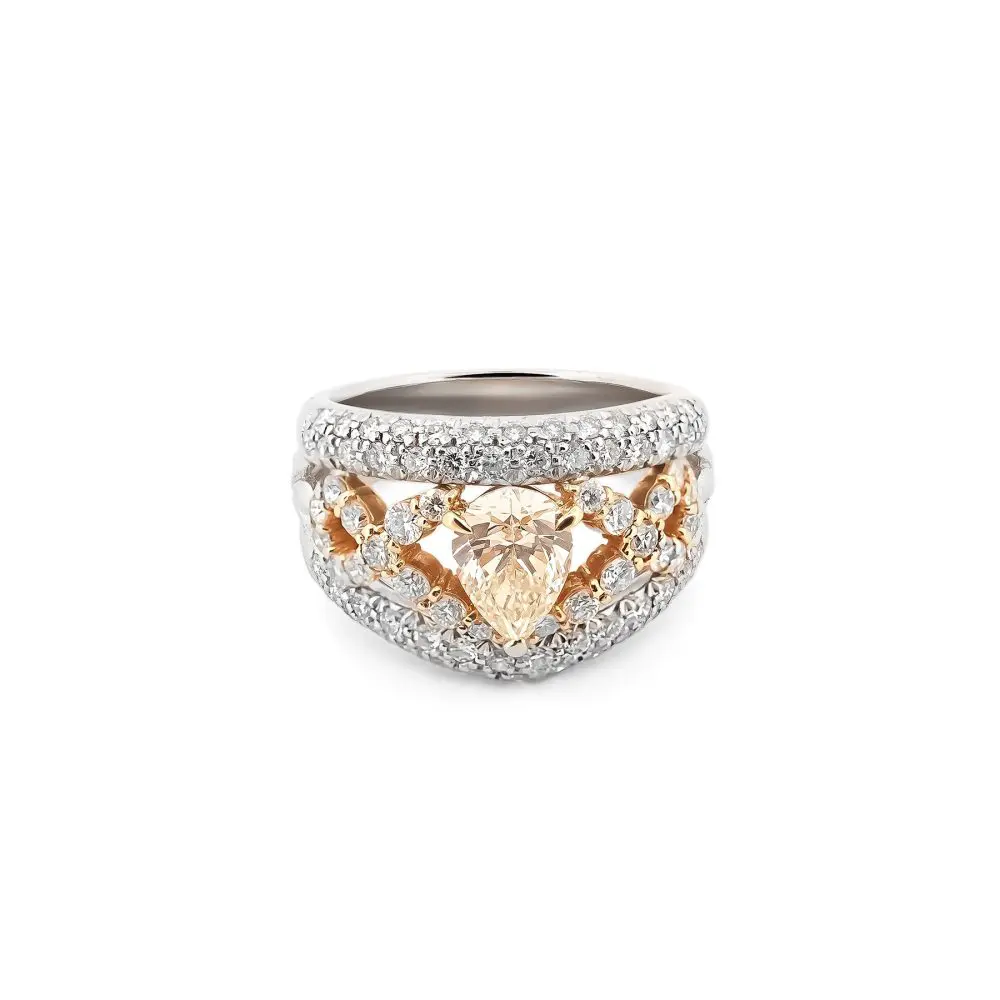 Yellow & White Diamond Ring in 18K Gold