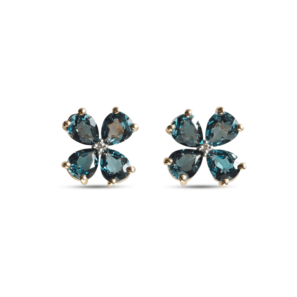 Topaz & Diamond Stud Earrings in 9K Gold