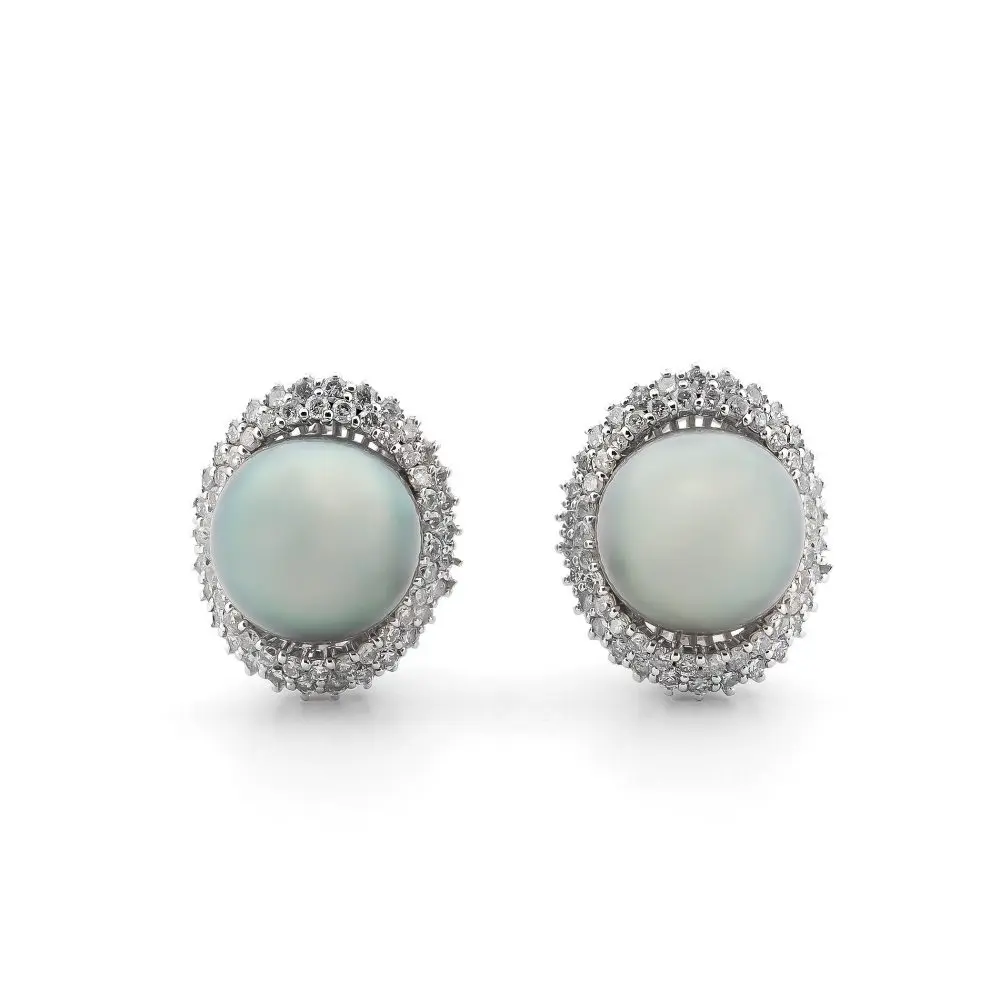 Tahitian Pearl & Diamond Earrings in 18K Gold