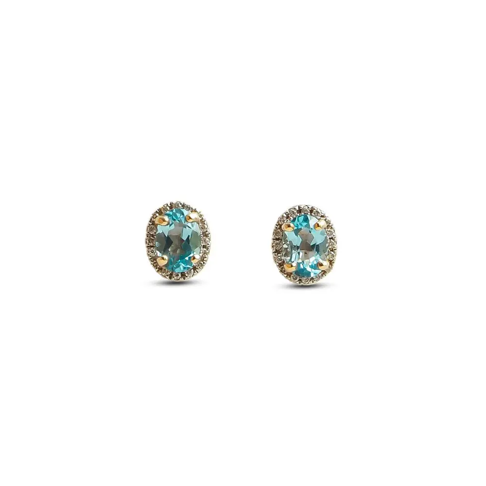 Topaz & Diamond Stud Earrings in 9K Gold