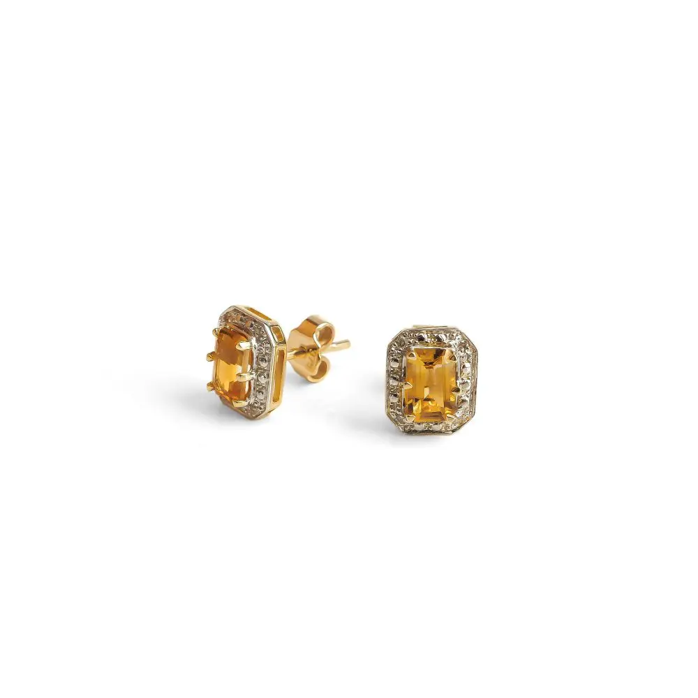 Citrine & Diamond Stud Earrings in 9K Gold