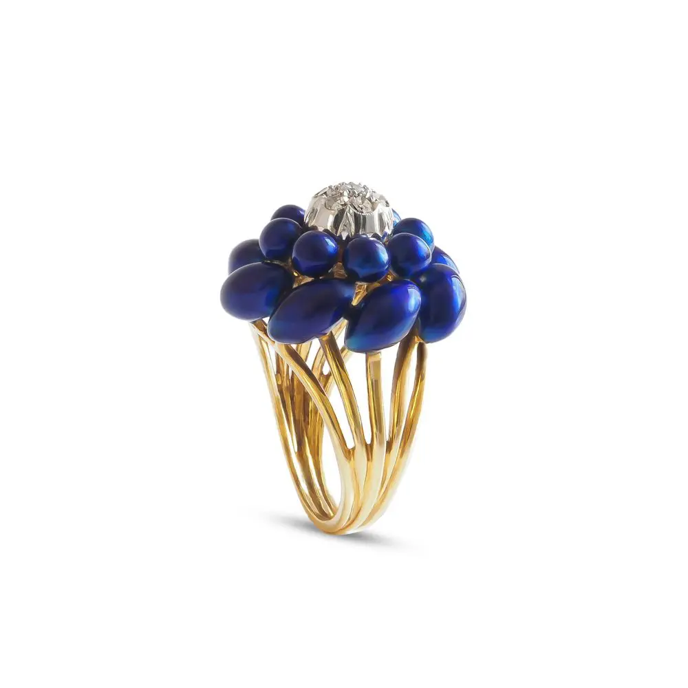 Diamond & Enamel Ring in 18K Gold