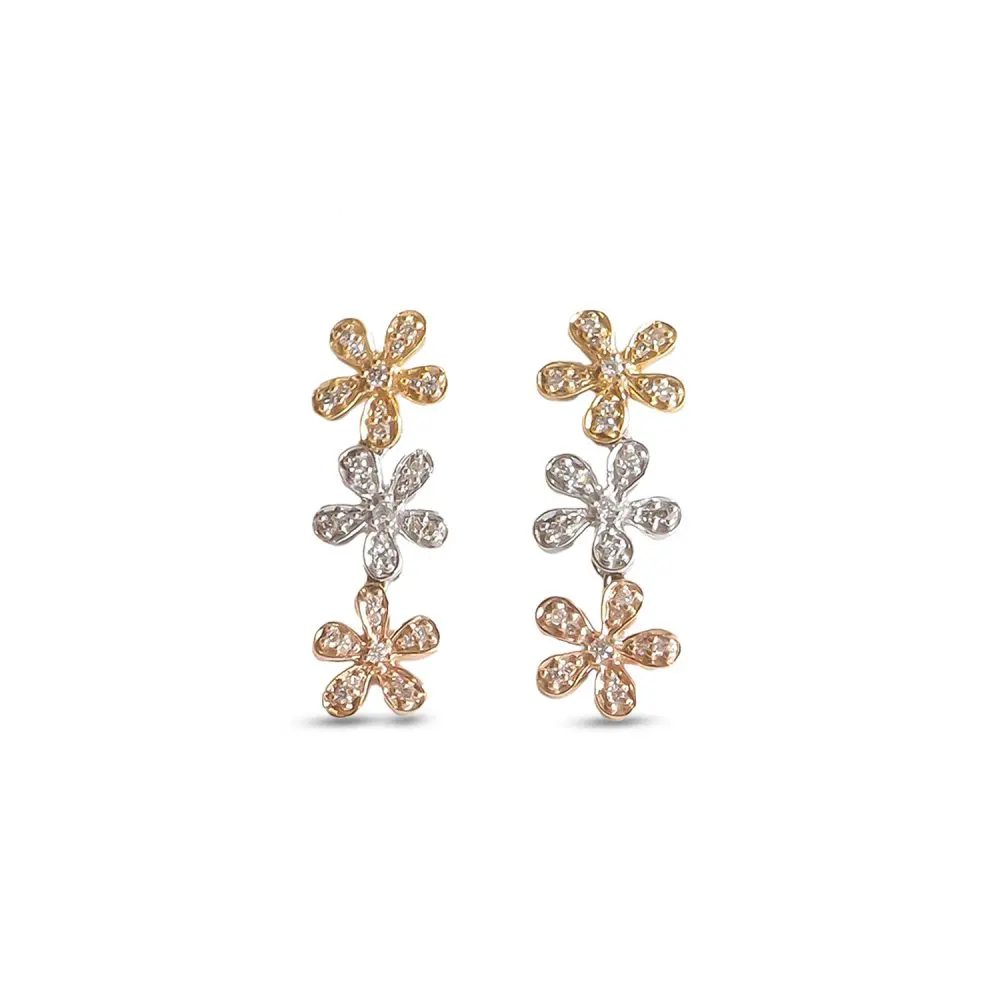 Diamond Earrings in Tri-Tone 14K Gold
