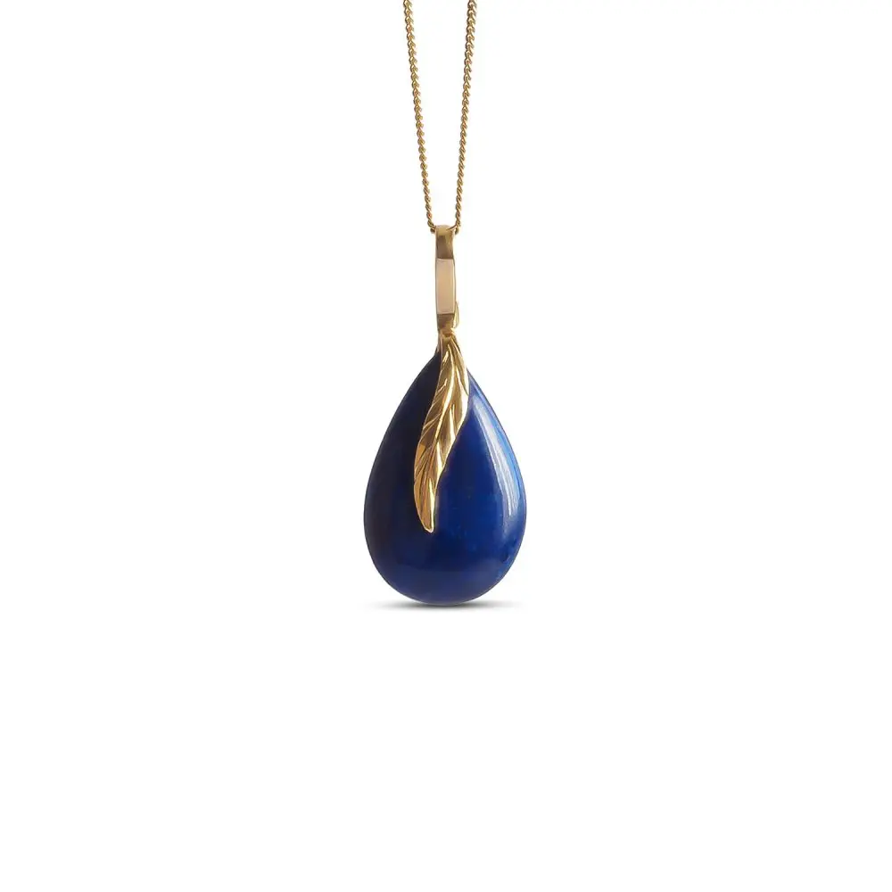 Lapis Lazuli & Gold Leaf Pendant in 14K Gold