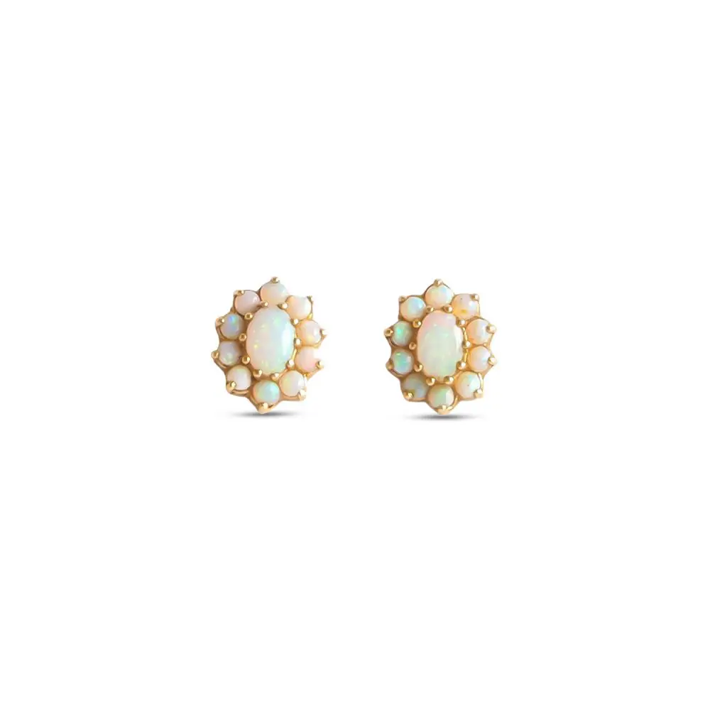 Opal Floral Stud Earrings in 14K Gold