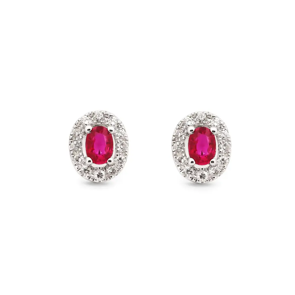 Ruby & Diamond Stud Earrings in 18K Gold