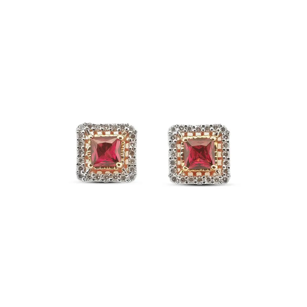 Garnet & Diamond Stud Earrings in 9K Gold