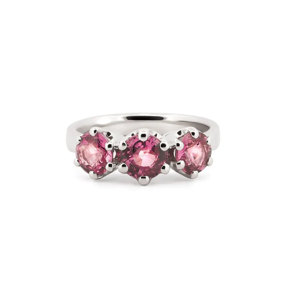 Pink Sapphire Three-Stone Ring in Platinum
