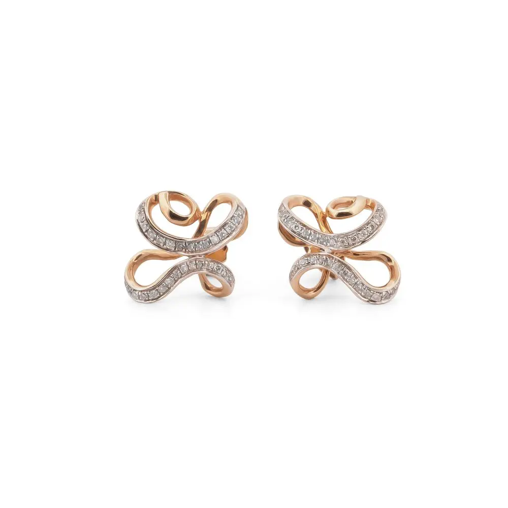 Bow Motif Diamond Stud Earrings in 9K Gold