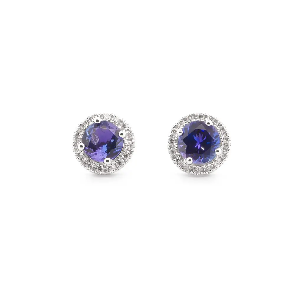Tanzanite & Diamond Halo Stud Earrings in 9K Gold