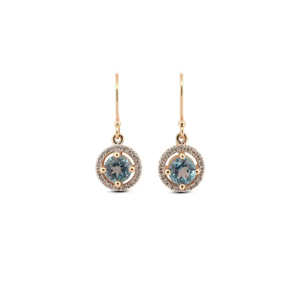 Blue Topaz & Diamond Hook Earrings in 9K Gold